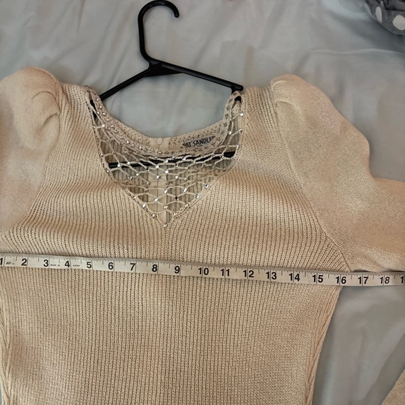 Vintage Pat Sandler for Wellmore Cream Rhinestone Knit Sweater Dress Stretch S M - Picture 7 of 9